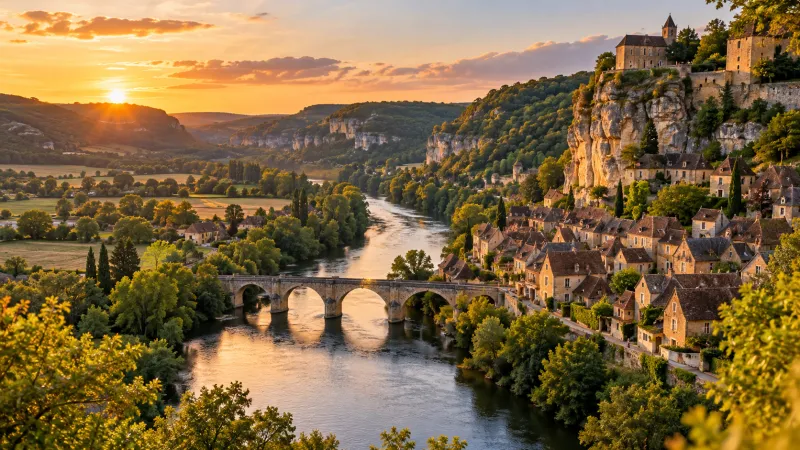 Vallée de la Dordogne entre rivière, falaises et villages du Périgord