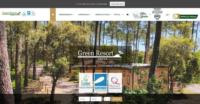 Capture de la page d’accueil de Green Resort, à Ondres